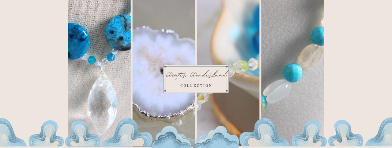 Close up of 4 handmade quartz crystal necklaces
